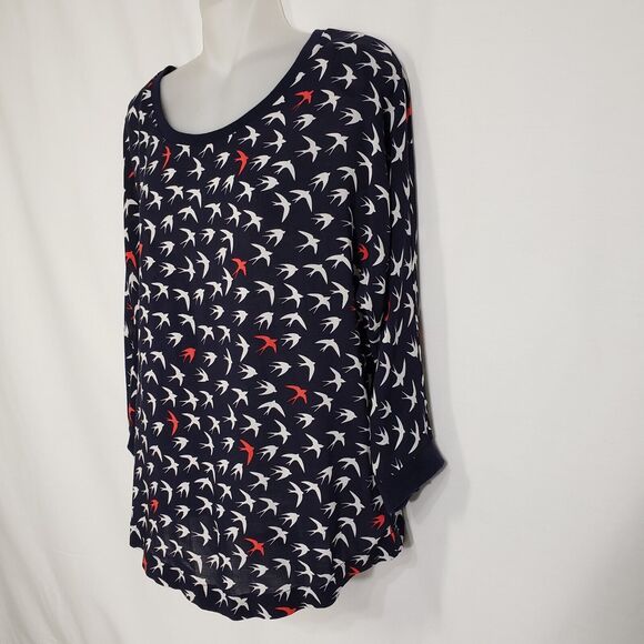 Anthropologie Maeve Women Top Sz 4 Blue White Bird Print Zip Back Rayon Novelty - Picture 4 of 10
